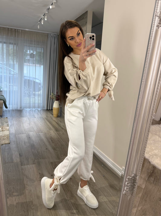 'Cozy Baby' bézs-fehér szabadidő szett